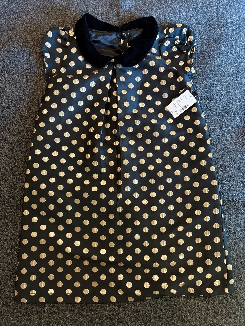 NWT Gymboree Girls Size 10 Black Gold Metallic Polka Dot Holiday Party Dress